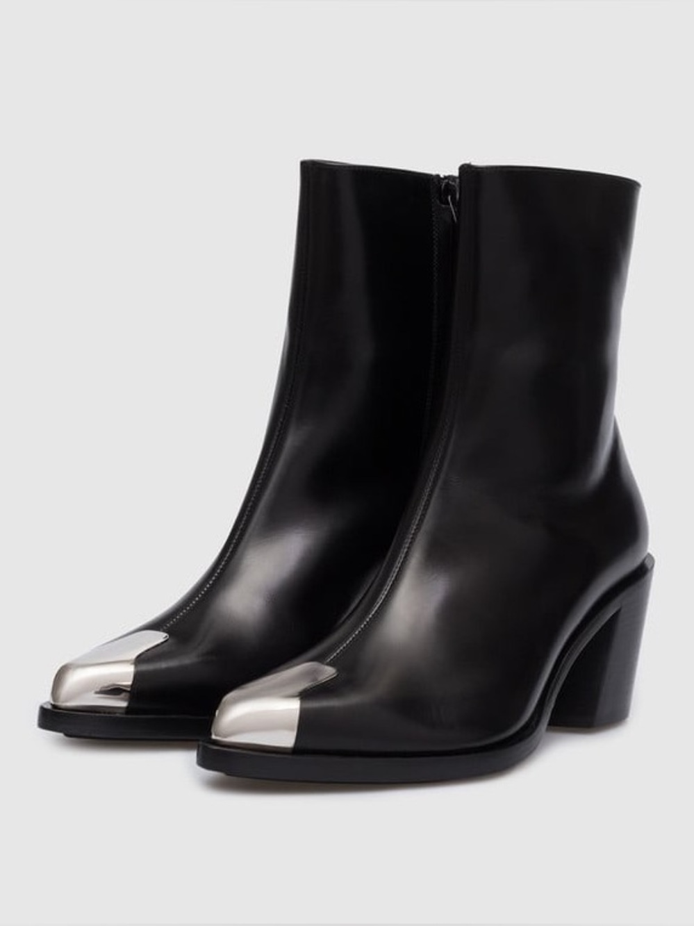 Great condition Alexander McQueen Black Leather Ankle Boots with Silver Toe Caps